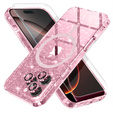 Case for iPhone 16 Pro, ERBORD Glitter MagSafe, pink + Screen Glass