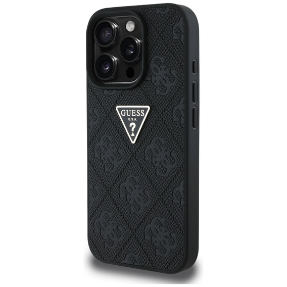 Guess Grained Hot Stamp 4G Triangle Metal Case for iPhone 16 Pro Max