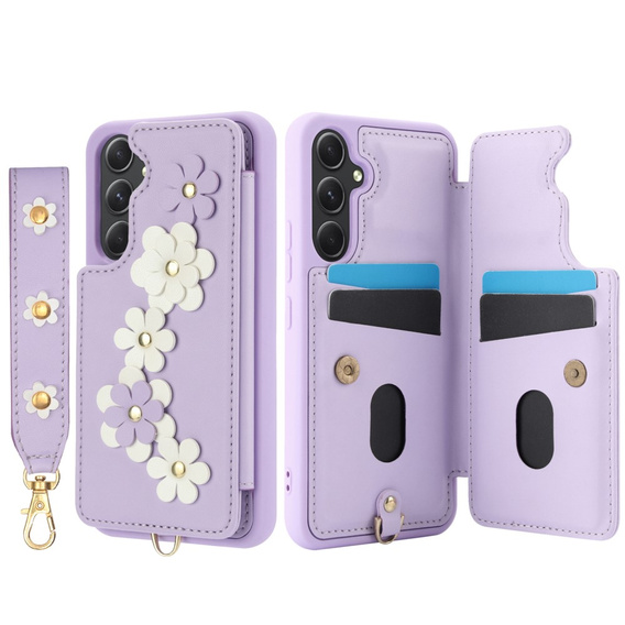 Case for Samsung Galaxy A55 5G, Leather Flower Card Slot, purple