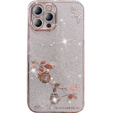 Case for iPhone 12 Pro, Glitter Flower, pink rose gold