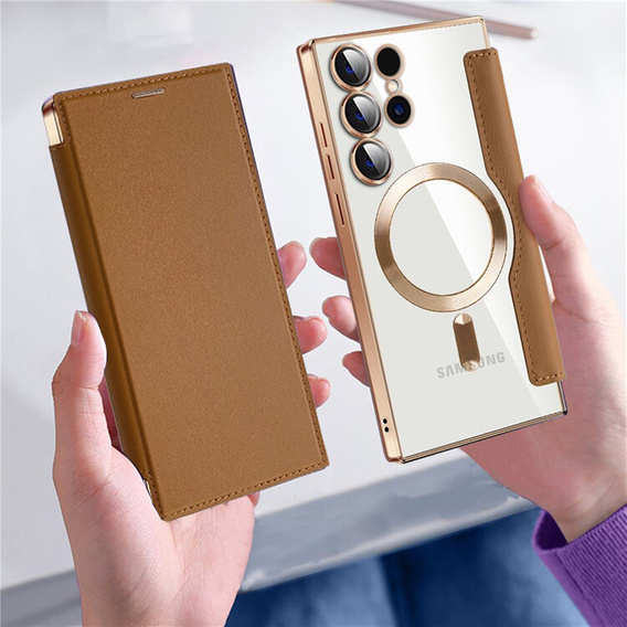 Flip case for Samsung Galaxy S24 Ultra, RFID Wallet MagSafe CamShield, brown
