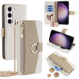 Flip case for Samsung Galaxy S24, Wallet Zipper Pocket, with mirror, white