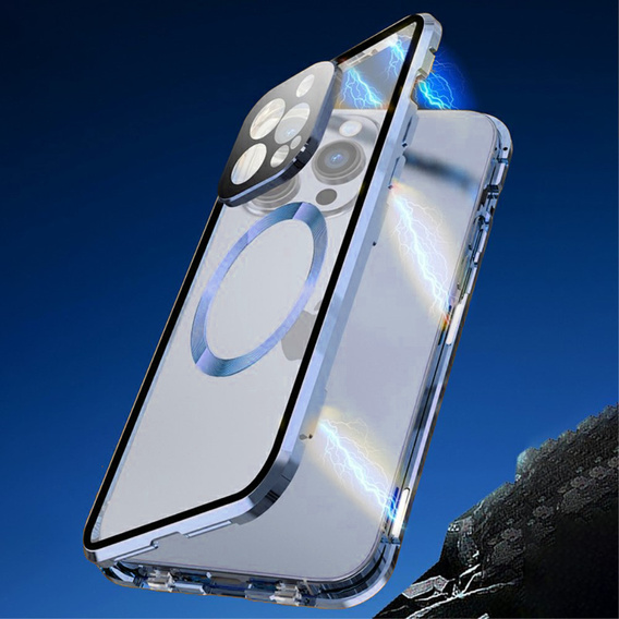 Magnetic Dual Glass MagSafe case for iPhone 15 Pro Max, blue
