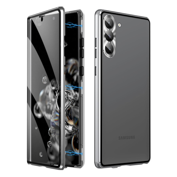 Case for Samsung Galaxy S23 Plus, Magnetic Dual Glass, silver