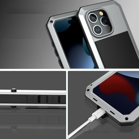 Case for iPhone 15, armoured, with integrated glass, silver