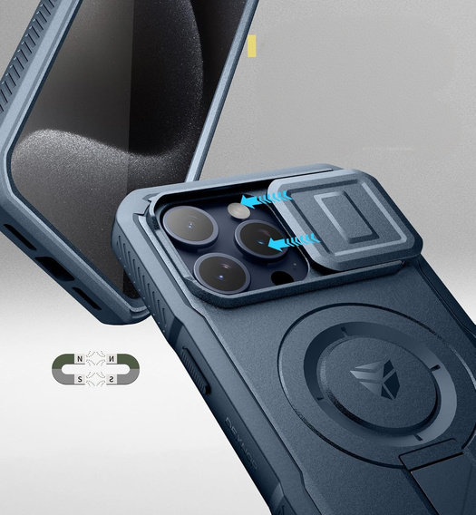 Armored case for iPhone 15 Pro Max, Dexnor CamProtect MagSafe, dark blue (Two frames)