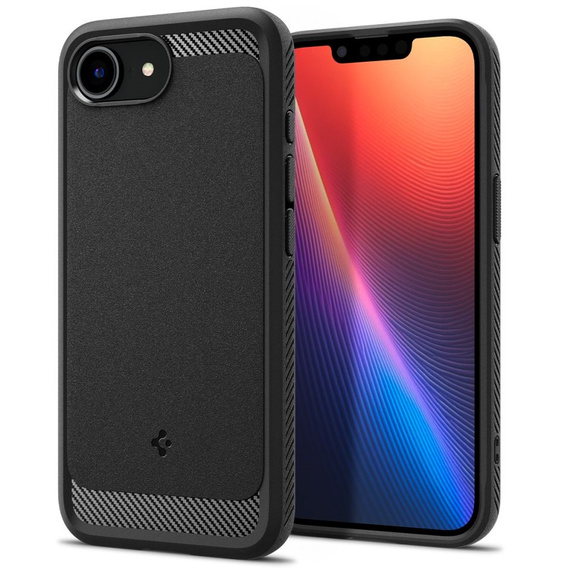 Spigen case for iPhone 16E, Rugged Armor MagSafe, black + Tempered Glass 9H