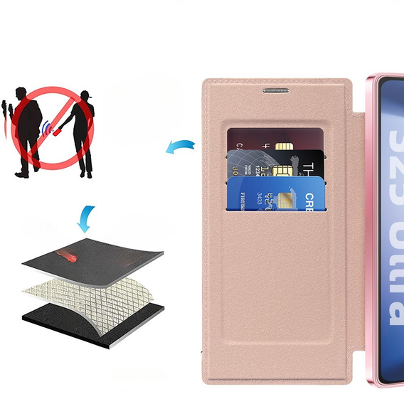 Flip case for Samsung Galaxy S25 Ultra, RFID Wallet MagSafe CamShield, pink
