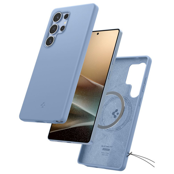 Spigen Case for Samsung Galaxy S25 Ultra, Silicone Fit Mag, blue + Tempered Glass