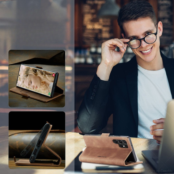 CASEME case for Samsung Galaxy S22 Ultra, Leather Wallet Case, brown