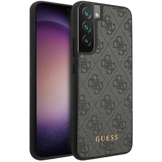 GUESS Case for Samsung Galaxy S23, 4G Metal Gold Logo, grey