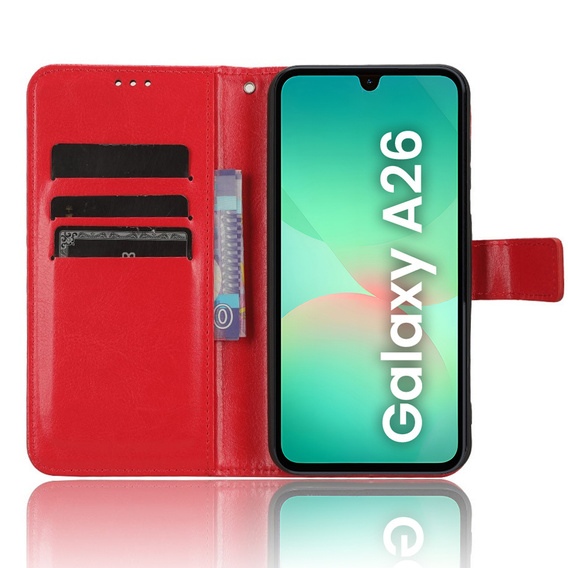 Flip case for Samsung Galaxy A26, Crazy Horse Wallet, red