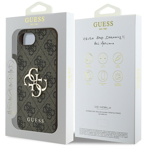 GUESS Case for iPhone 16E, 4G Big Metal Logo, brown
