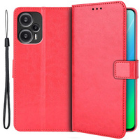 Flip case for Poco F5 5G, Crazy Horse Wallet, red