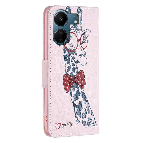Flip case for Xiaomi Redmi 13C / Poco C65, Wallet, giraffe, pink