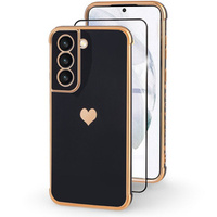 Case for Samsung Galaxy S21, Electro heart, black + Full Glue Ceramic Glass