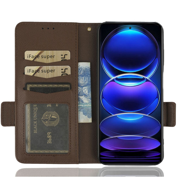 Flip case for Xiaomi Redmi Note 12 5G / POCO X5 5G, Wallet Litchi Magnet, brown