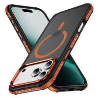 Matt Case for iPhone 17 Pro Max, armoured, for MagSafe, smoky with orange sides