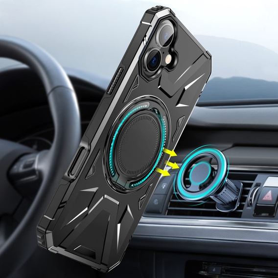 Case for iPhone 16, armored with stand and handle plate, black