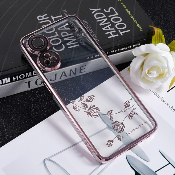 Case for Oppo Reno8 T 4G, Glitter Flower, pink rose gold