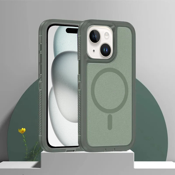 Case with frame for iPhone 15, for MagSafe, green