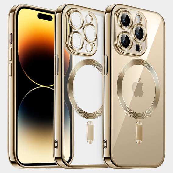 Case for iPhone 14 Pro, Electro MagSafe, gold + Screen Glass