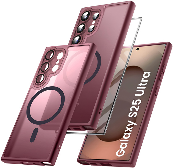 Case for Samsung Galaxy S25 Ultra, for MagSafe, ERBORD Matt Case, maroon + Screen Glass