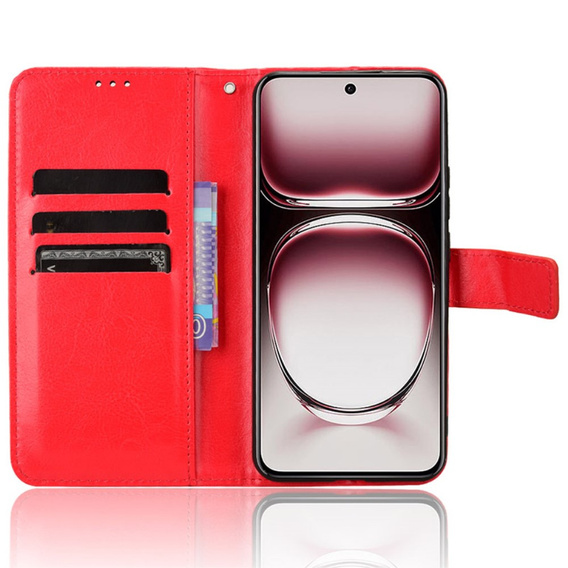 Flip case for Oppo Reno 12 Pro, Crazy Horse Wallet, red
