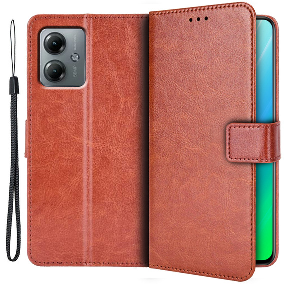 Flip case for Motorola Moto G14, Crazy Horse Wallet, brown
