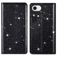 Flap case for iPhone 16E, Card Slot Glittery, black