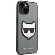 Karl Lagerfeld Case for iPhone 14 Plus, Saffiano Choupette Head Patch, silver