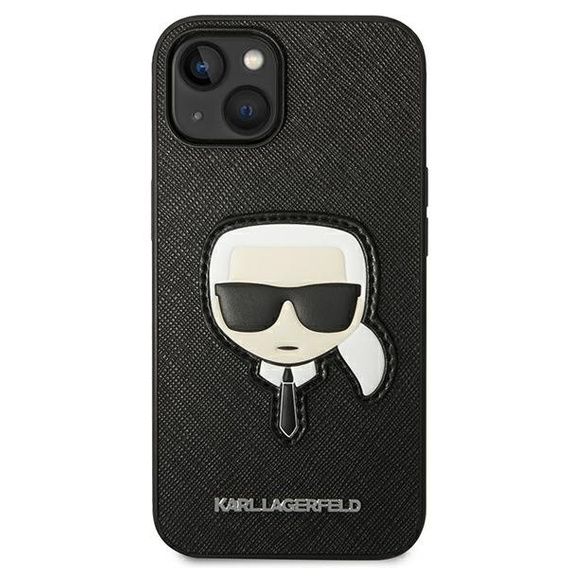 Karl Lagerfeld Case for iPhone 14 Plus, Saffiano Karl's Head Patch, black