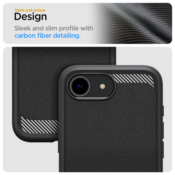 Spigen case for iPhone 16E, Rugged Armor MagSafe, black + Tempered Glass 9H