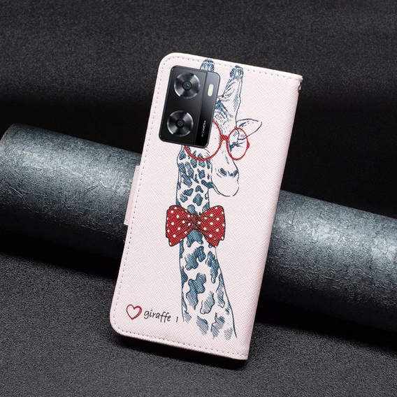Flip case for OPPO A57 / A57s, Wallet, giraffe, pink