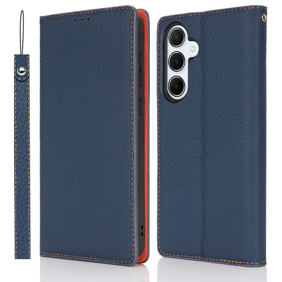 Flip case for Samsung Galaxy S25+ Plus, Litchi Skin Grain, dark blue