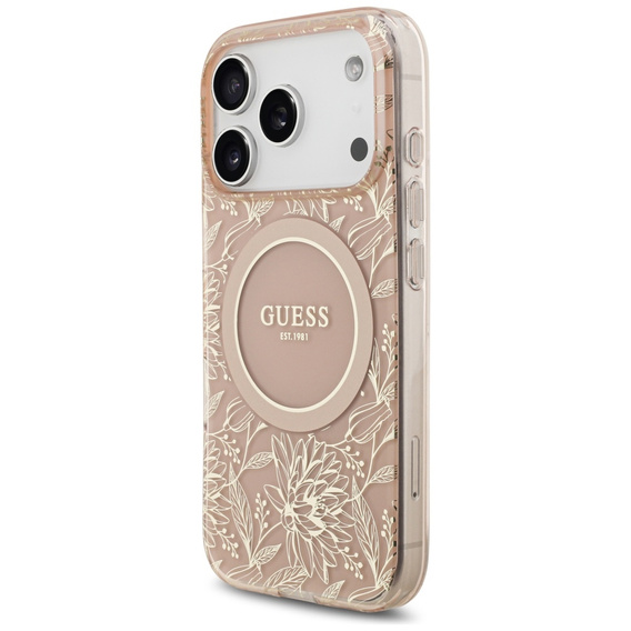 Guess IML Flowers Electroplated Allover With Beads Strap Case, for MagSafe, with strap for iPhone 17 Pro