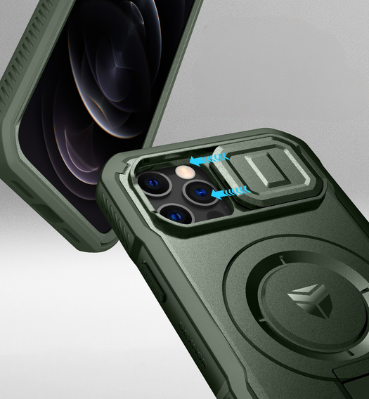 Armored case for iPhone 12 / iPhone 12 Pro, Dexnor CamProtect MagSafe, green (Two frames)