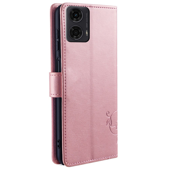 Flip case for Motorola Moto E14, Butterfly, pink rose gold