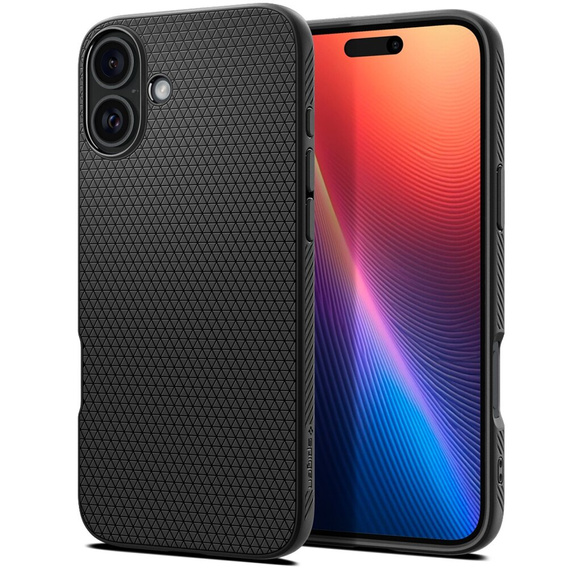 Spigen case for iPhone 16 Plus, Liquid Air, black + 9H Tempered Glass
