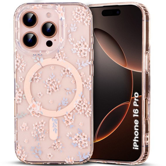 Magnetic case with floral laser pattern for iPhone 16 Pro