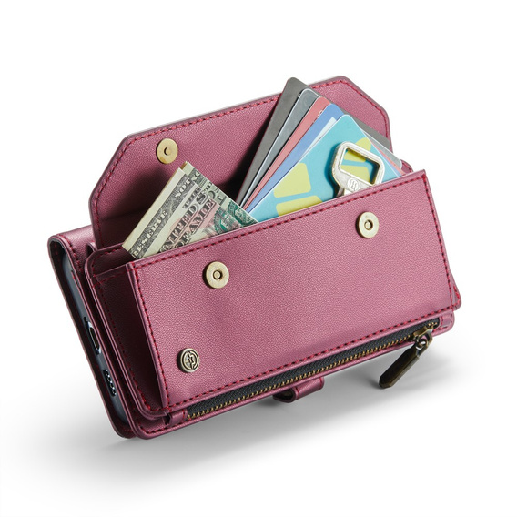 Case CASEME for Samsung Galaxy A55 5G, RFID Leather Wallet, with shoulder strap, red