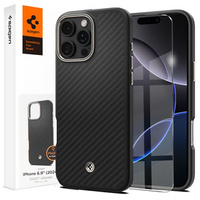 Spigen Case for iPhone 16 Pro Max, Enzo Aramid MagSafe, carbon black + 9H Tempered Glass