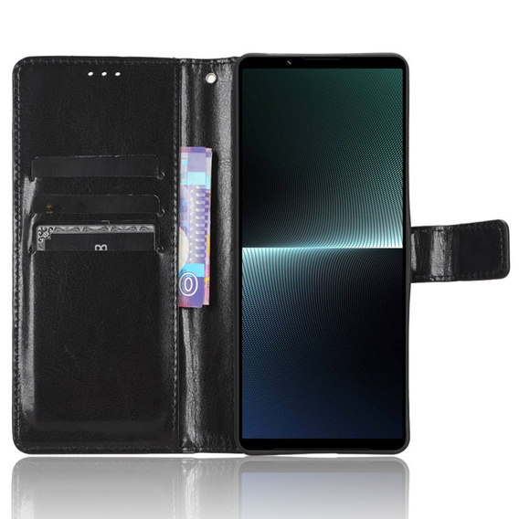 Flip case for Sony Xperia 1 V, Crazy Horse Wallet, black