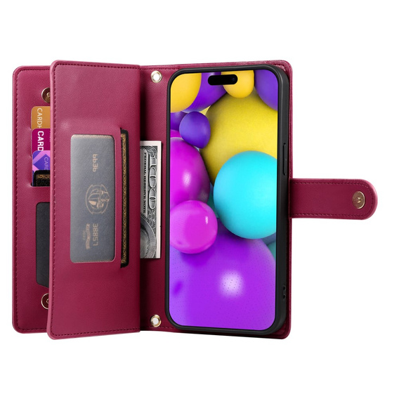 Flip case for iPhone 16 Plus, Wallet Zipper Pocket, red