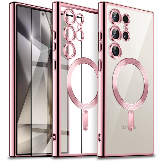 Case for Samsung Galaxy S24 Ultra, Electro MagSafe, pink rose gold + Full Glue Ceramic Glass