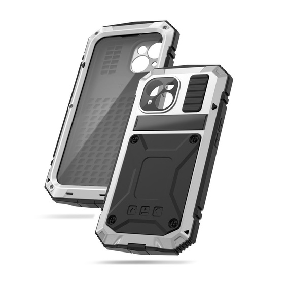 Case for iPhone 15, R-JUST, armoured, silver / black