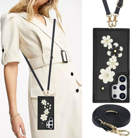 Case for Samsung Galaxy S25 Ultra, Leather Flower Card Slot, black