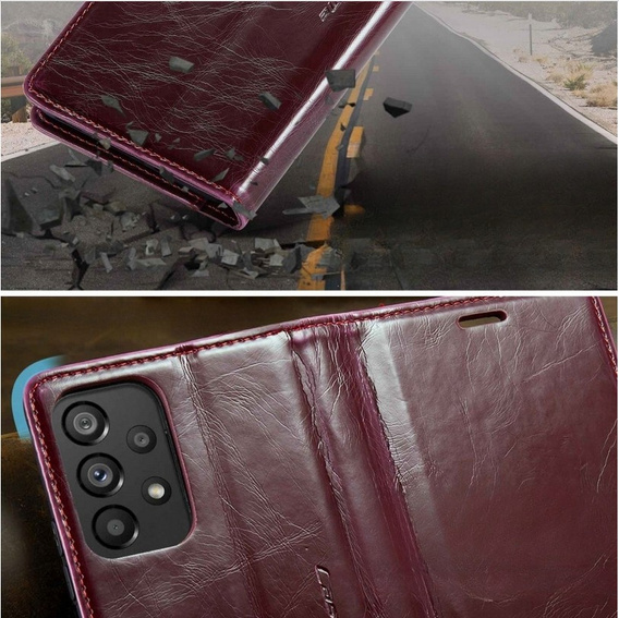 CASEME flip case for Samsung Galaxy A53 5G, Waxy Textumaroon, maroon