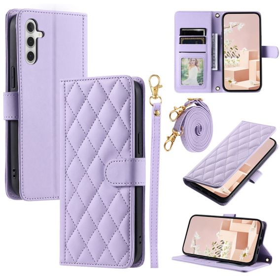 Flip case for Samsung Galaxy S25, Rhombus Crossbody Leather, purple