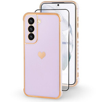 Case for Samsung Galaxy S21, Electro heart, purple + Full Glue Ceramic Glass